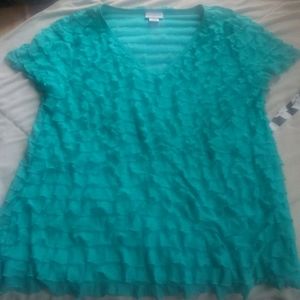 Turquoise Jaclyn Smith Blouse with Ruffles